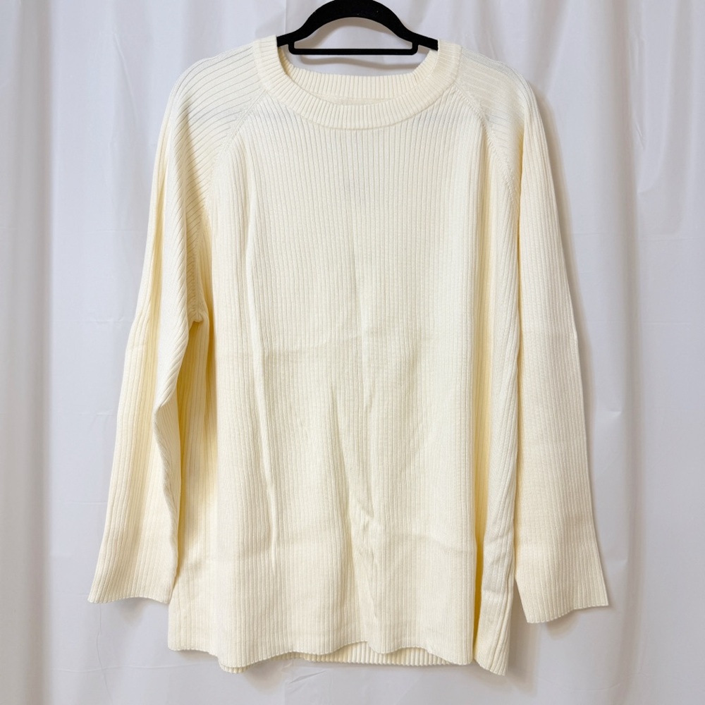 Brunette The Label Long Ribbed Crew Sweater Cream L/XL NWT